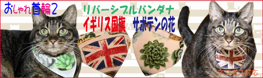 おしゃれ首輪２リバーシブルバンダナ　イギリス国旗×サボテンの花バナー